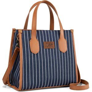 Women's Blue Tote Adjustable Shoulder Crossbody Strap Striped Top Handle Bag